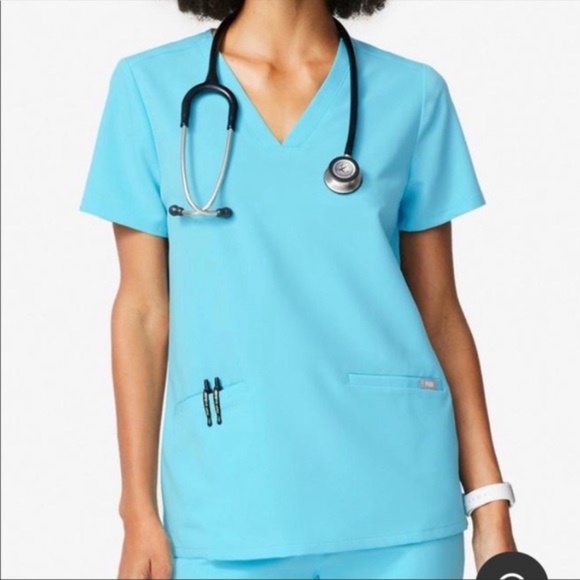 Figs X-Small Neon Blue Casma Three Pocket Scrub Top - Picture 1 of 2